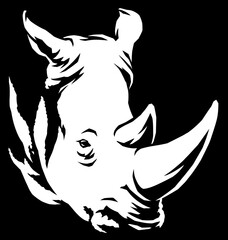 black and white linear paint draw rhino illustration art