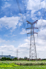 Power tower in the sky background