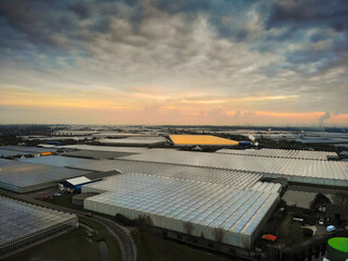aerial view of modern agricultural greenhouses in the Netherlands; Westland, Netherlands