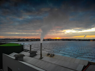 pipe from an agricultural greenhouse in the Netherlands that discharges warm air; Westland,...