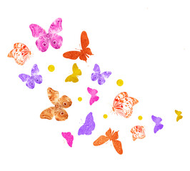 Flock of silhouette butterflies on white