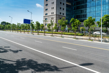 Empty urban road and buildings in China