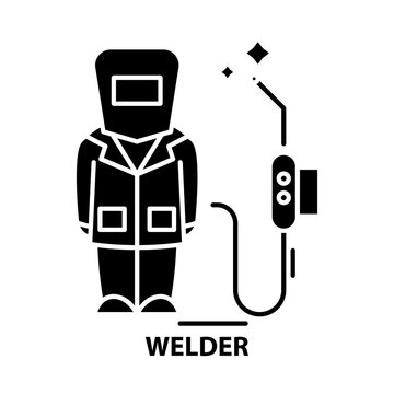 welder icon, black vector sign with editable strokes, concept illustration