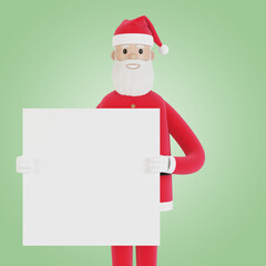 Santa Claus with banner. For Christmas cards, banners and labels. 3D illustration in cartoon style.