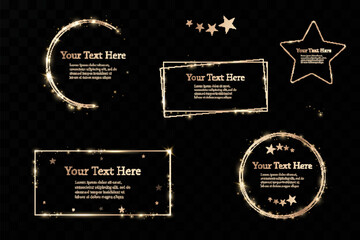 Gold frames for text. Blank abstract banner layout.Background with gold sparkles and glitter effect.