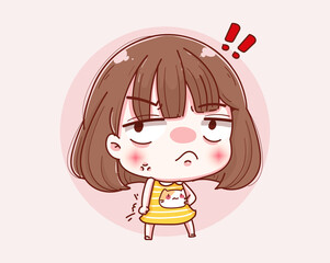 Unhappy girl upset and character design.