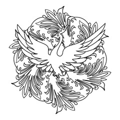 Firebird circle vector mandala coloring book isolated on white - 398210001