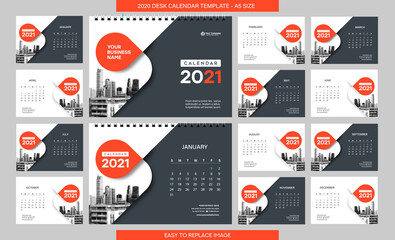 Desk Calendar 2021 template - 12 months included - A5 Size