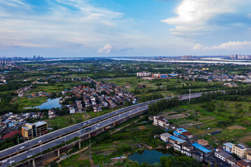 Aerial photography bird-eye view of City