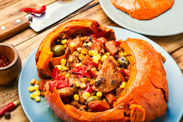 Pumpkin baked with beef