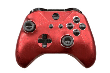 Conceptual used video game controller or joystick with scratches isolated