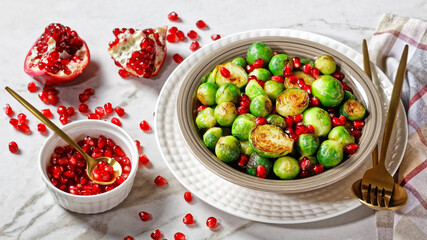 Roasted brussels sprouts on a plate, close-up