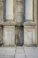 Old columns in Catholic church architecture. The building part of Ruins of Saint Paul's.