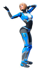 3D Rendering Female Robot on White