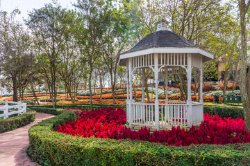 Garden shelter in a park. This arbour for relaxation.