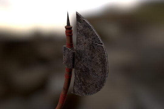 barbarian viking battle axe close-up 3dcg illustration