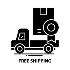 free shipping icon, black vector sign with editable strokes, concept illustration