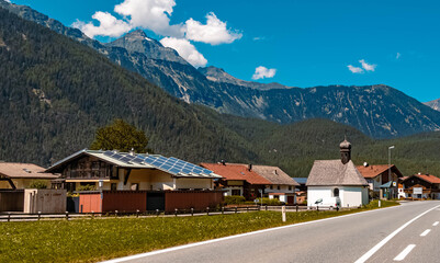 Fototapeta na wymiar Beautiful alpine view with a chapel near Soelden, Oetztal, Tyrol, Austria