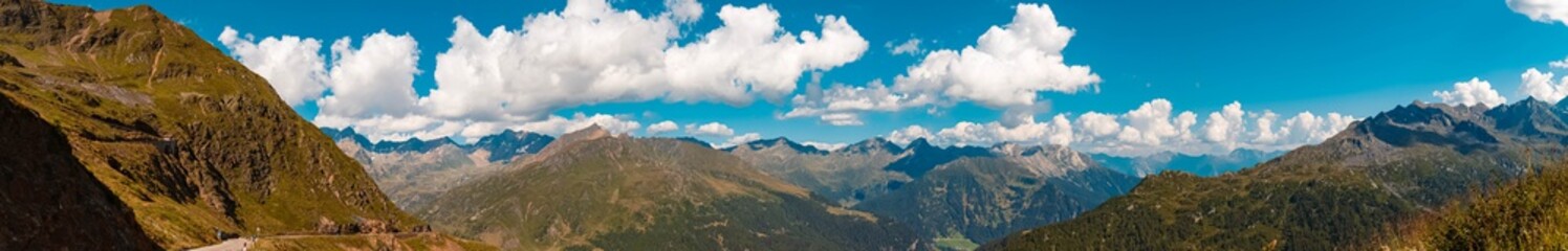High resolution stitched panorama of a beautiful alpine view at the famous Timmelsjoch high alpine road, Dolomites, South Tyrol, Italy
