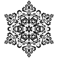 Oriental round black pattern with arabesques and floral elements. Traditional classic ornament. Vintage pattern with arabesques