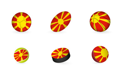 Sports equipment with flag of Macedonia. Sports icon set.