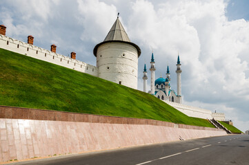 Panoramic view of the Kazan Kremlin and the Kul Sharif Mosque
