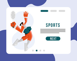 female athlete practicing tennis sport character and lettering