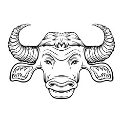 Bull head symbol of the new year 2021.Line art filigree tattoo style