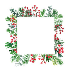 Christmas square frame for congratulations. Winter twig decoration