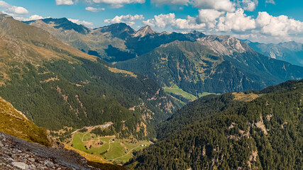 Beautiful alpine view at the famous Timmelsjoch high alpine road, Dolomites, South Tyrol, Italy