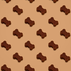 Dog treat meat bones repeating seamless pattern. Vitamin treat for dog training. 