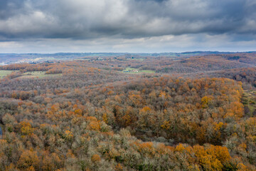 Aerial views autumnal landscape