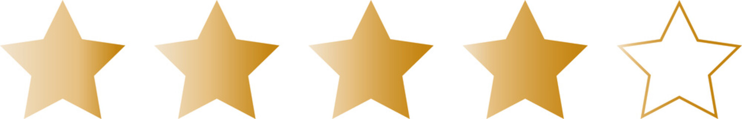 Obraz premium Vector graphic design of four from five stars raiting review for customer feedback. Gold metallic gradient. Banner, background, online shopping