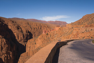 View of the impressive road in Dades gorge in Morocco