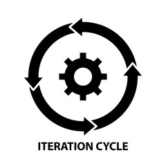 iteration cycle icon, black vector sign with editable strokes, concept illustration