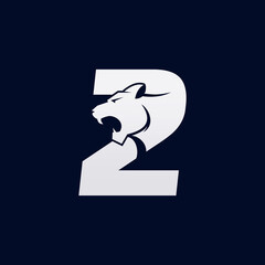 Number Two Tiger, Numeral Predator Logo Design Vector