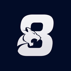 Number Eight Tiger, Numeral Predator Logo Design Vector