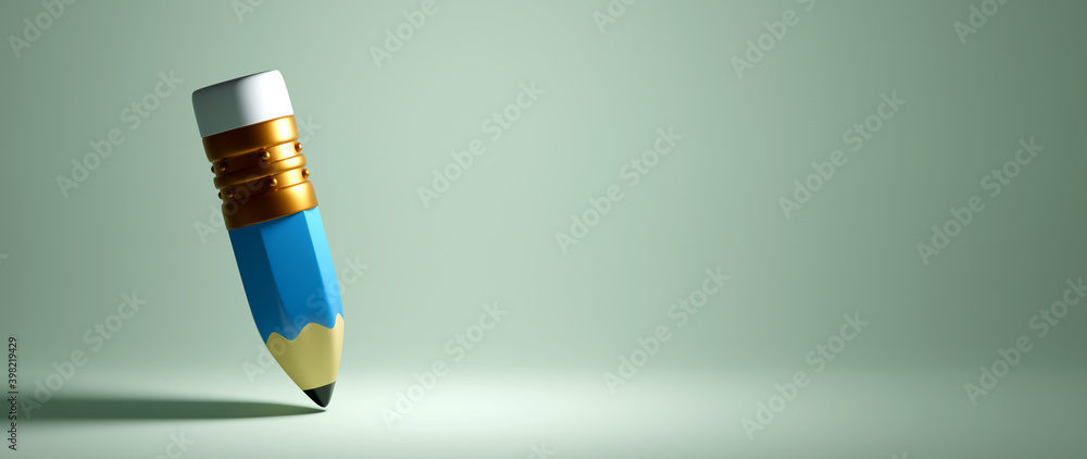 Aufkleber education concept. 3d rendering of minimalist pencil that has blank for input text on white backgrou