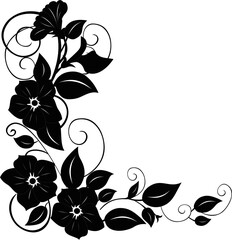 floral pattern.corner drawing with swirls.vector.assembled bouquet with leaves and monograms