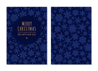Merry Christmas greeting card. Winter holidays art template with snowflakes. Abstract vector background.