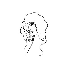 Single line drawing of a woman portrait Isolated on white background. Vector illustration.