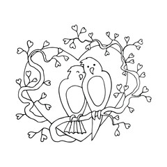 Couple in love concept. Vector Valentine's Day card. Hand drawn two cute birds hugging.