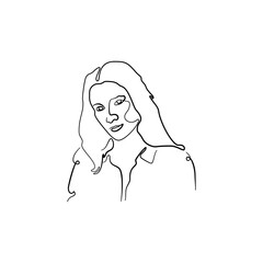 Single line drawing of a woman portrait Isolated on white background. Stock vector illustration.