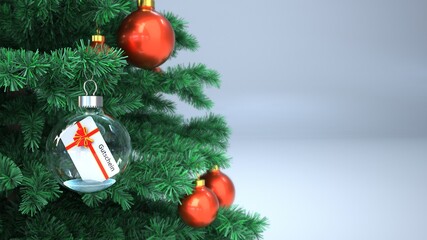 Ein Weihnachtsgutschein auf einem Weihnachtsbaum