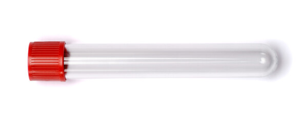 Test tube with red plug isolated on white background with clipping path
