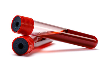 Test tube with red plug isolated on white background with clipping path