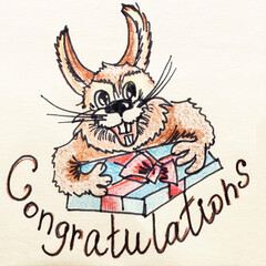 Hare with a gift box, the inscription 