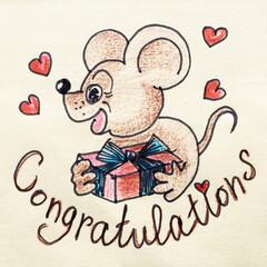 Mouse with a gift box, the inscription 