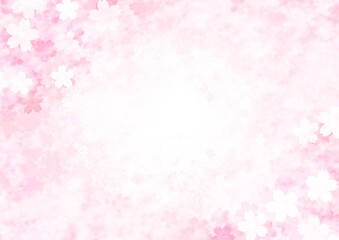 ピンク色の淡い桜の花が重なる背景イラスト