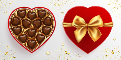 Box of chocolate sweets in heart shape